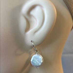 Keshi Coin Pearl Earrings 925 Sterling Silver Leverback Hooks